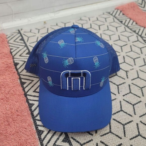 Travis Mathew Big Bend Royal Blue Mesh Pineapple Print Adjustable Hat - Picture 3 of 10